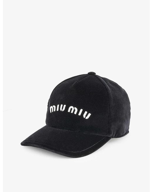 Miu Miu Black Brand-embroidered Velour Cap