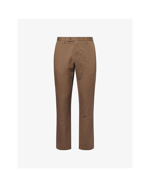 Sunspel Brown Slim-Leg Cotton And Linen Trousers for men