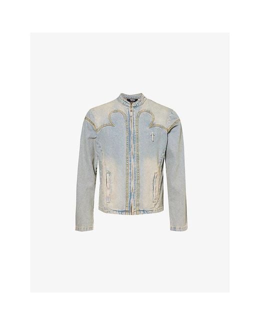 Trapstar Blue Iron Moto Logo-Plaque Denim Jacket for men