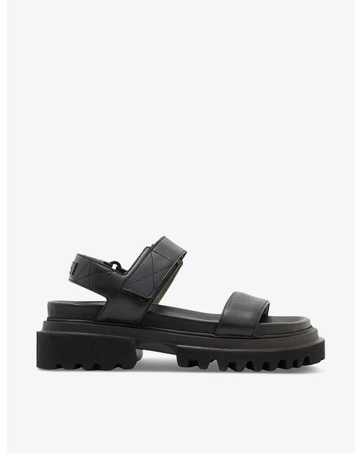 AllSaints Black Rory Brand-patch Flat Leather Sandals