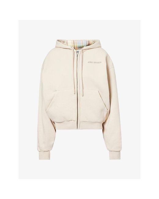Acne Natural Brand-Embroidered Relaxed-Fit Cotton Hoody