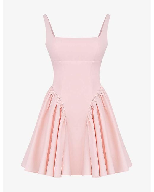 House Of Cb Pink Florianne Bow-embellished Cotton And Lyocell Mini Dress
