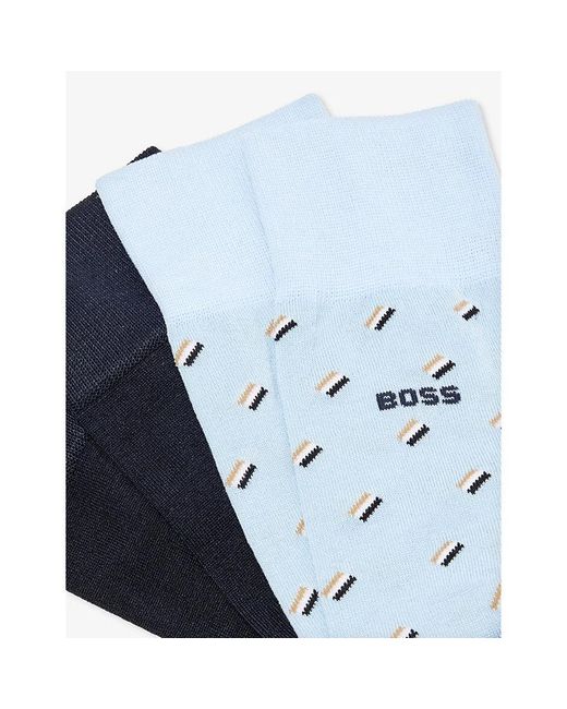 Boss Blue Stripe-motif Pack Of Two Cotton-blend Socks for men