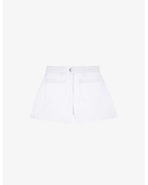 Maje White Braided-trim Patch-pockets Denim Shorts
