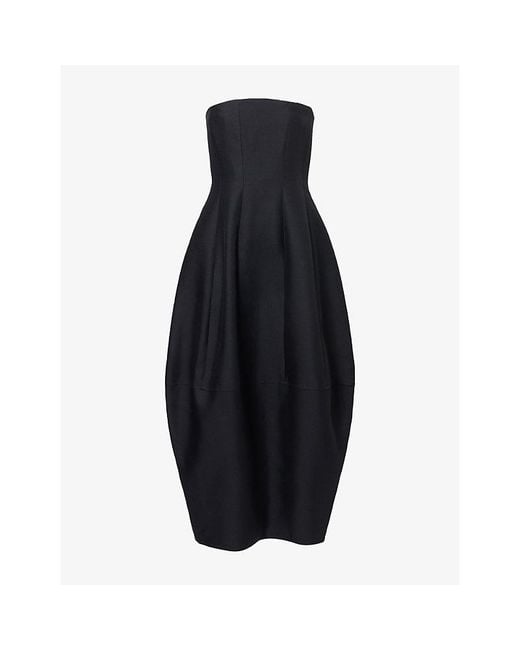 Khaite Blue Stela Strapless Wool And Silk-Blend Midi Dress