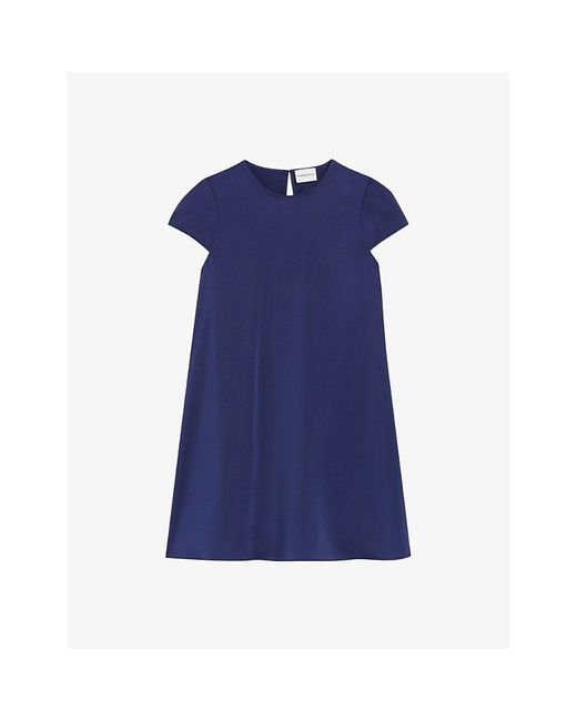 Claudie Pierlot Blue Round-neck Short-sleeved Satin Mini Dress