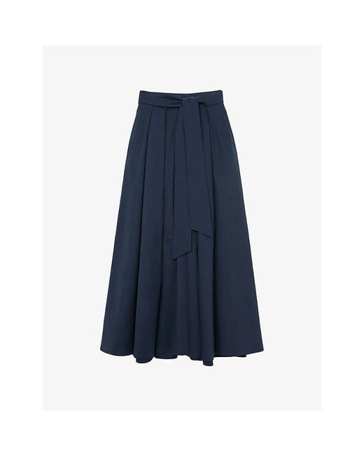 Reiss Blue Simone Tie-Waist Stretch Cotton-Blend Maxi Skirt