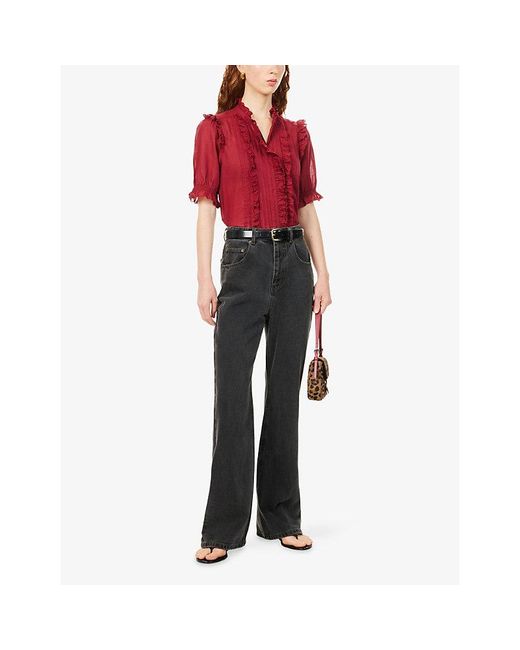 ME+EM Red Ruffle-Trim Broderie Cotton Blouse