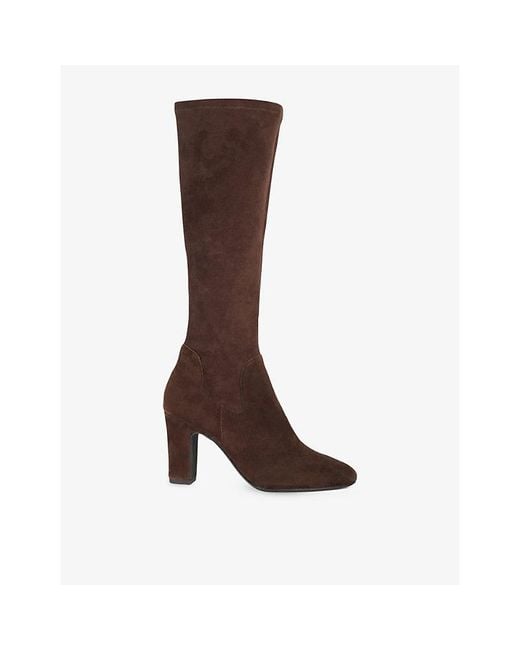Dune Brown Simple Faux-Suede Heeled Knee-High Boots