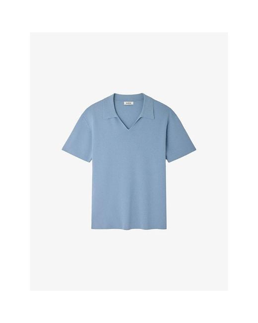 Sandro Blue Open-Collar Short-Sleeve Knitted Polo for men