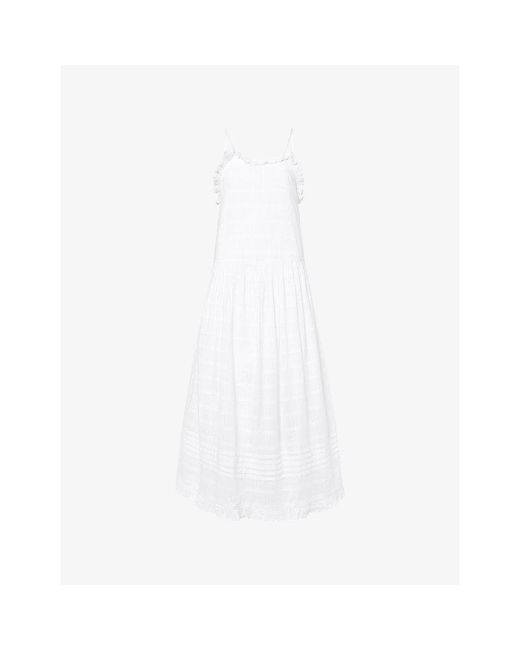 Skall Studio White Fiore Frilled Cotton Midi Dress
