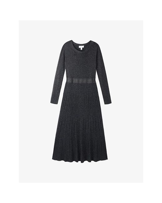 The White Company Black Sparkle-Rib Round-Neck Knitted Midi Dress