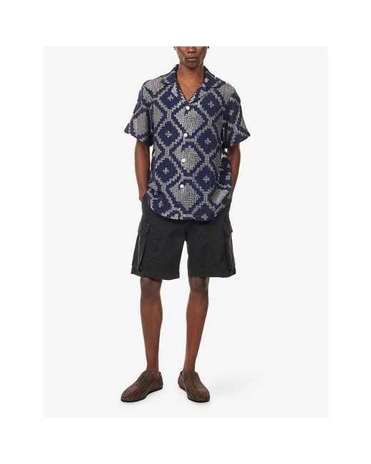 Oas Blue Trastevere Cuba Cotton-Blend Crochet Shirt for men