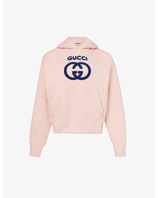 Gucci Pink Brand-print Boxy-fit Cotton-jersey Hoody