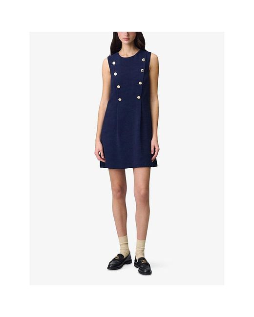 Claudie Pierlot Blue Button-Embellished Double-Breasted Woven Mini Dress
