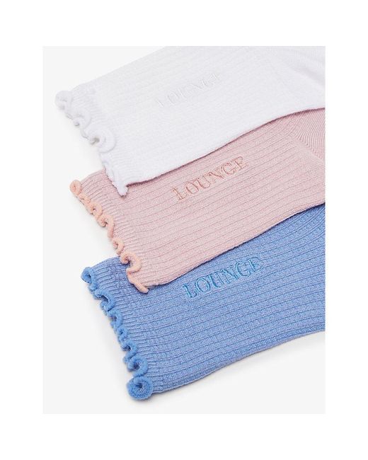 Lounge Underwear Blue Logo-embroidered Pack Of Three Knitted Socks