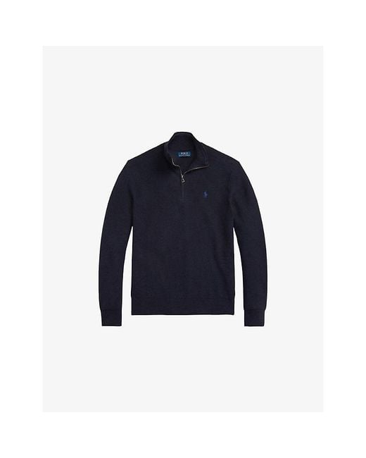 Polo Ralph Lauren Blue Logo-Embroidered Half-Zip Cotton-Knit Sweatshirt for men