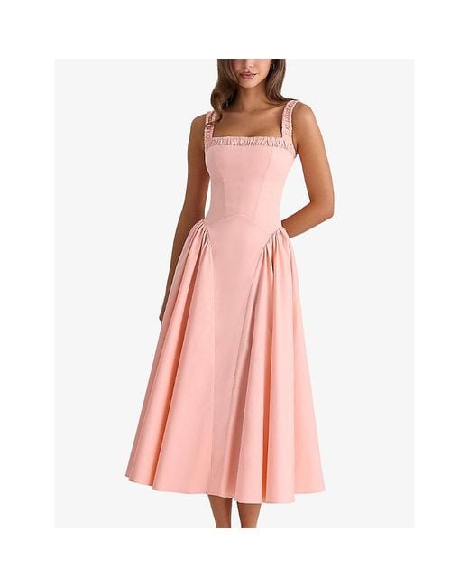 House Of Cb Pink Dorothy Fitted Stretch-Cotton Midi Dress Xs (A-C Cup)