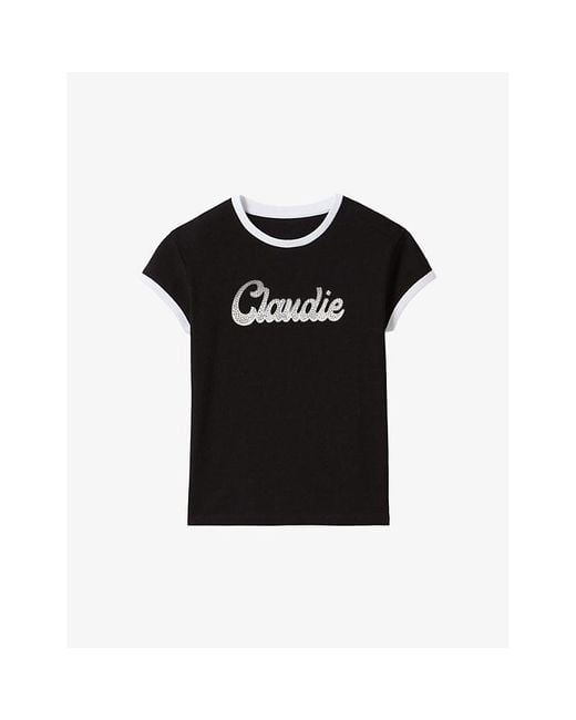 Claudie Pierlot Black Claudie Contrast-Trim Cotton-Jersey T-Shirt