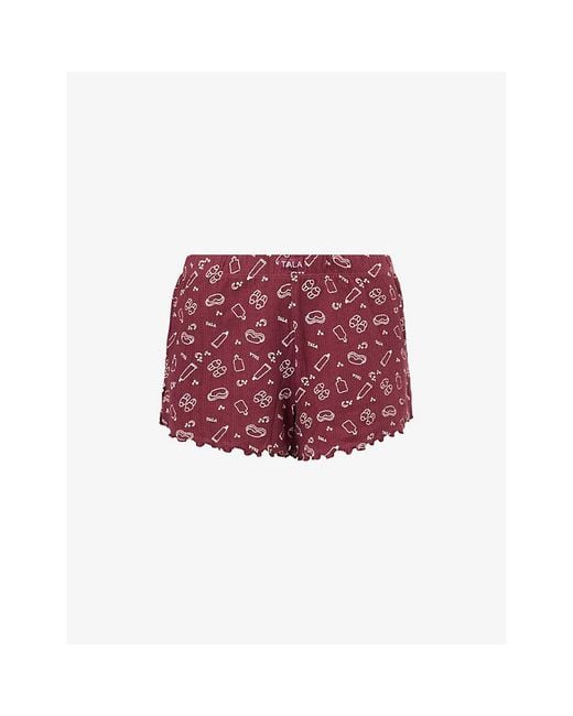 WE Are Tala Red Sleep Lounge Printed Stretch-Cotton Pyjama Shorts