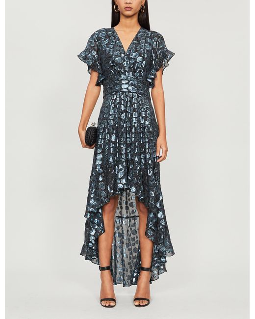 Ba&sh Blue Grace Metallic Leopard-print Silk-blend Dress