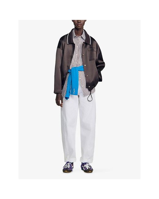 Sandro Black Polo Collar Satin-Look Jacket