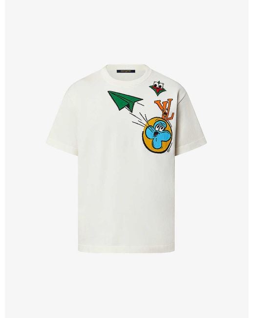Louis Vuitton White Monogram Comics Graphic-intarsia Cotton T-shirt for men