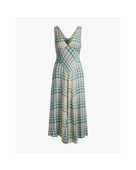 Polo Ralph Lauren Green Checked Panelled Woven Midi Dress