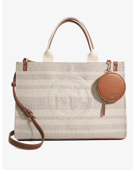 Dune Natural Tural-canvas Deltra Large Striped Canvas Tote Bag