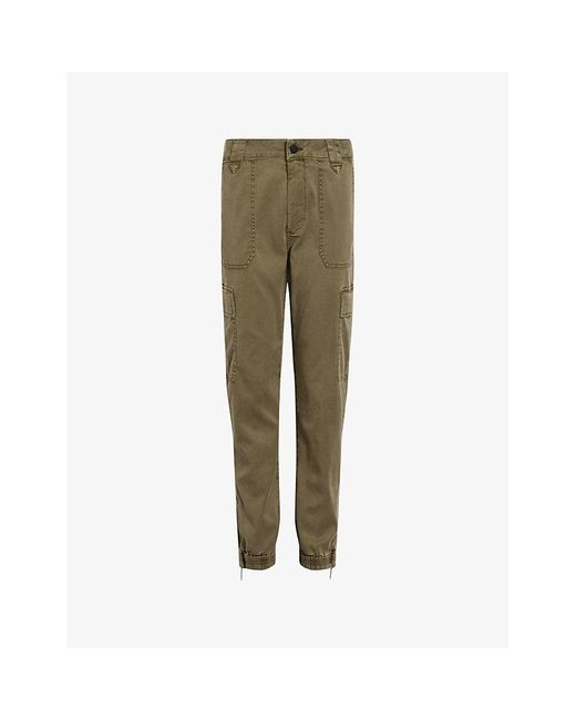 AllSaints Green Nola Patch-pocket High-rise Stretch-cotton Cargo Trousers