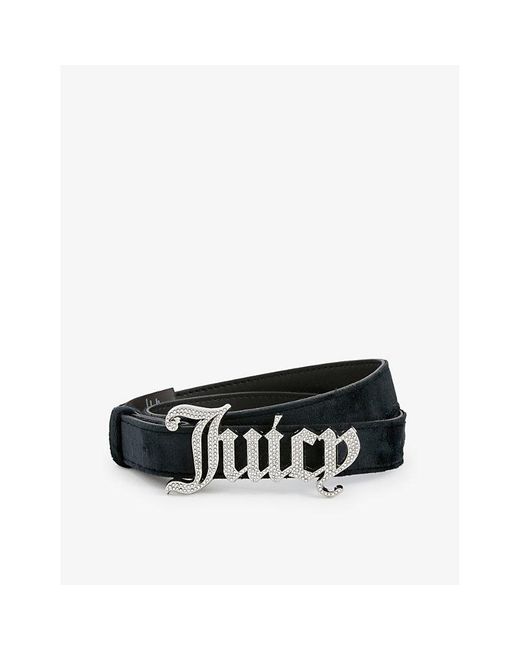 Juicy Couture Black Logo-buckle Rhinestone-embellished Woven-blend Belt