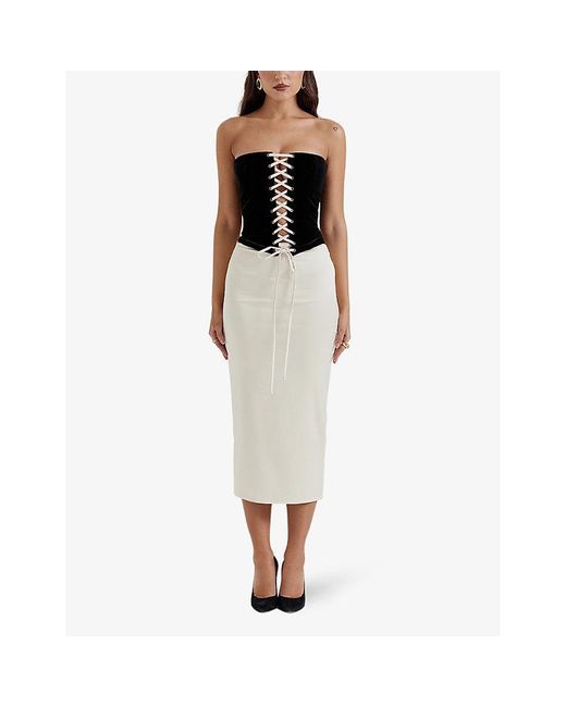 House Of Cb White Jaina Strapless Corseted Stretch-Woven Midi Dress