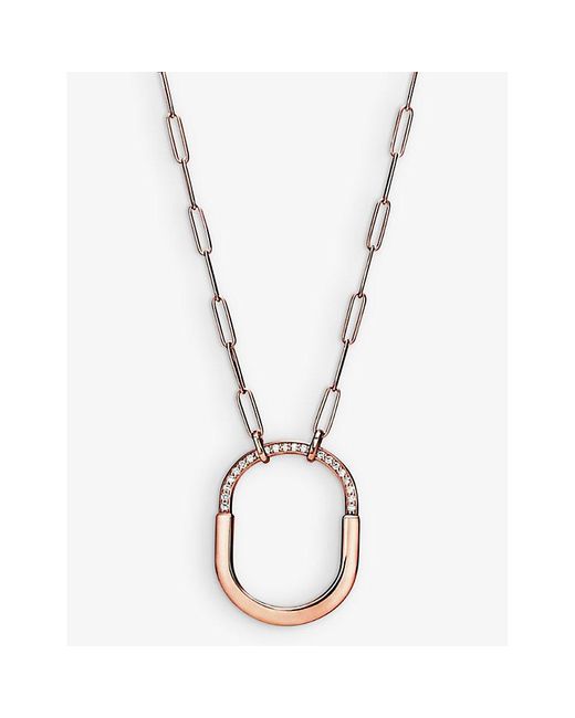 Tiffany & Co Metallic Tiffany Lock 18Ct Rose- And 0.43Ct Round-Brilliant Diamond Pendant Necklace