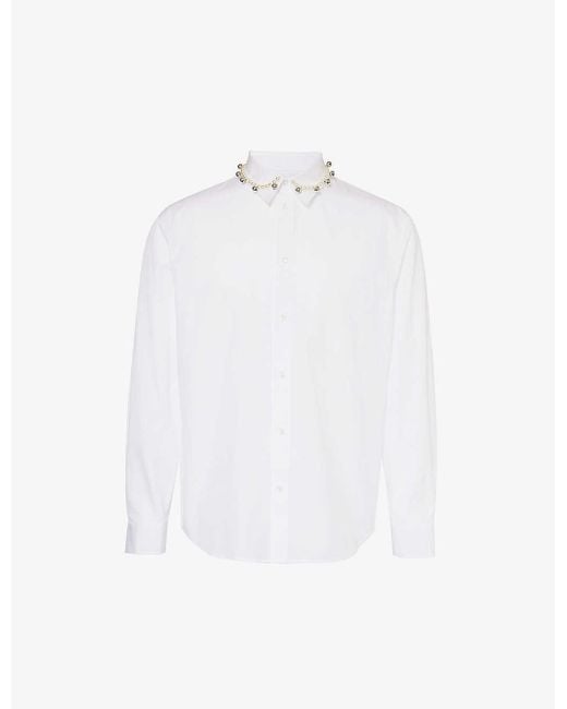 Simone Rocha White Bead-embellished Straight-point-collar Cotton-poplin Shirt X for men