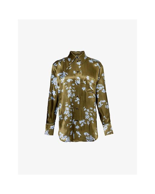 Victoria Beckham Green Floral-print Woven Shirt