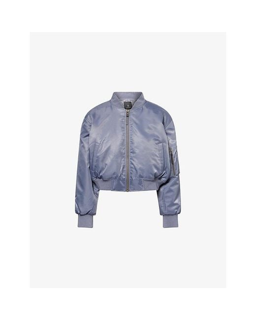 Anine Bing Blue Leon Cropped Woven-Shell Bomber Jacket