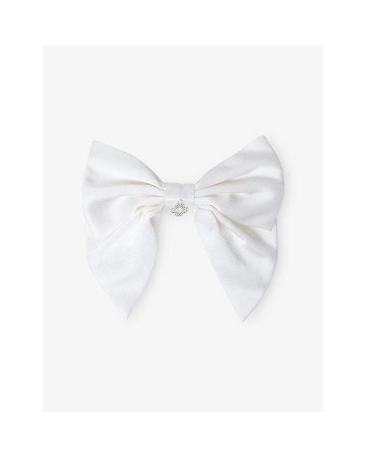 Maje White Charm-Embellished Silk Bow Barrette