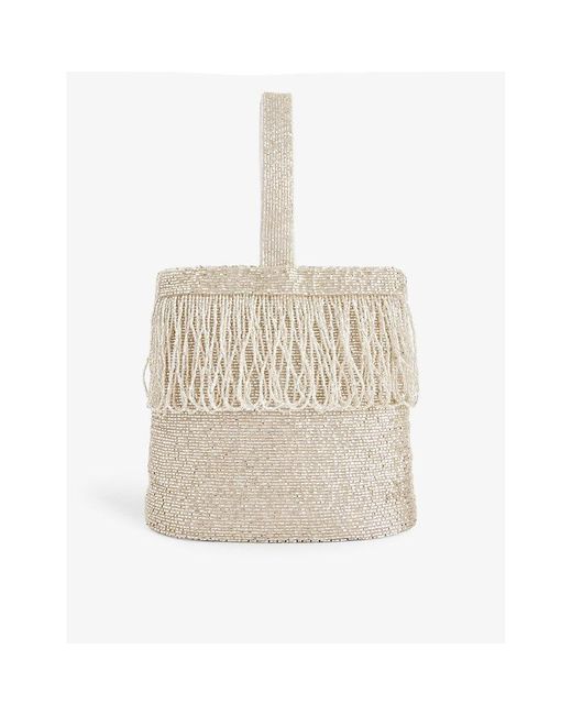 Rixo Natural Zenni Bead-embellished Silk Top-handle Bag