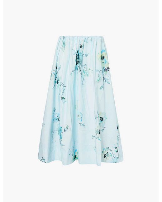 Zimmermann Blue Lightburst Gathered Cotton Midi Skirt