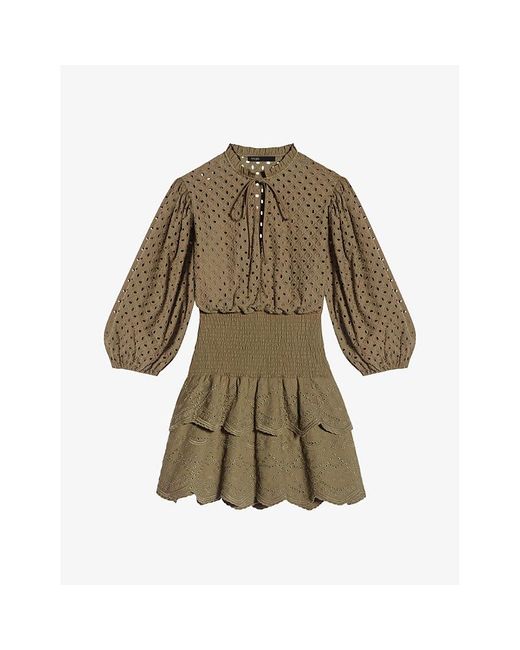 Maje Natural Rode Broderie-anglaise Cotton Mini Dress