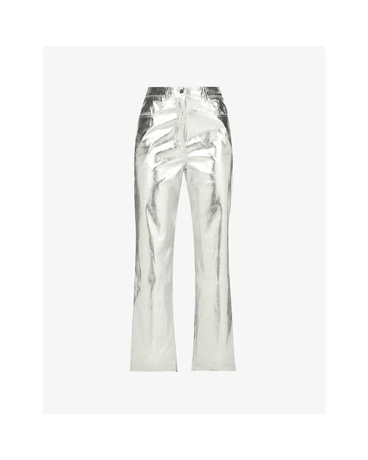 Amy Lynn Lupe Straight Leg High Rise Faux Leather Trouser In Metallic Lyst