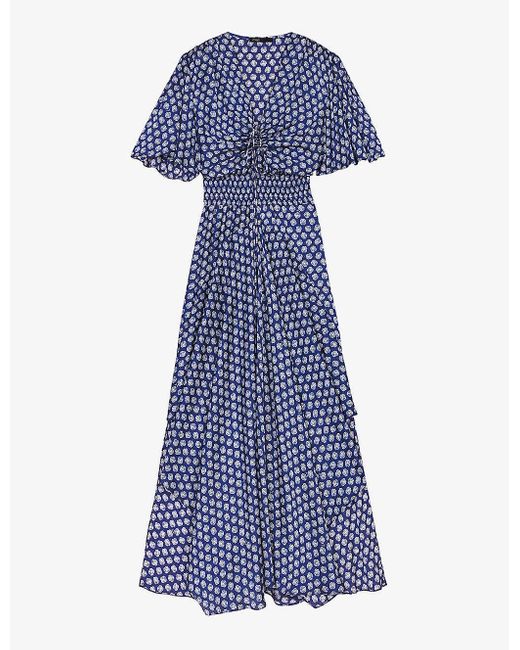 Maje Blue Floral-print Woven Maxi Dress