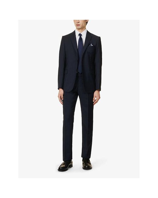 Emporio Armani Blue Notched-lapel Regular-fit Single-breasted Virgin-wool Suit for men