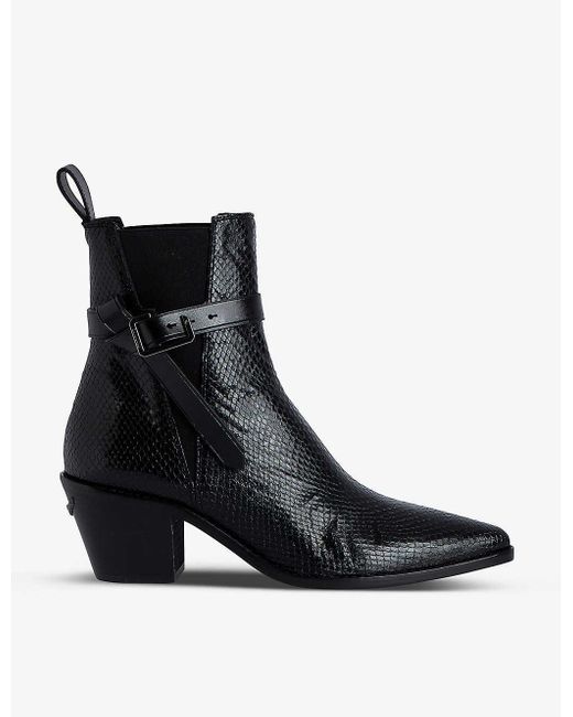 Zadig & Voltaire Black Tyler Python-effect Leather Ankle Boots