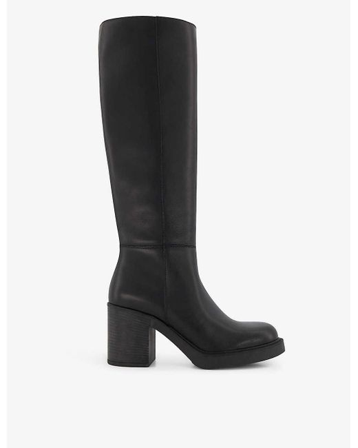 Dune Black Tinaz Leather Block-heel Knee-high Boots