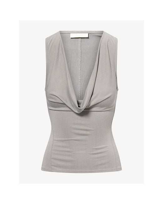 Belle Anna Gray Fall Cowl-Neck Stretch-Jersey Top