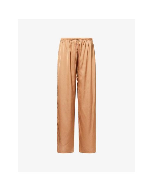 HYPHEN Brown Wide-Leg Drawstring Satin Trousers