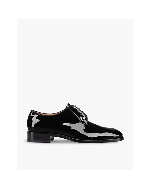 Christian Louboutin Black Chambeliss Patent-Leather Derby Shoes for men