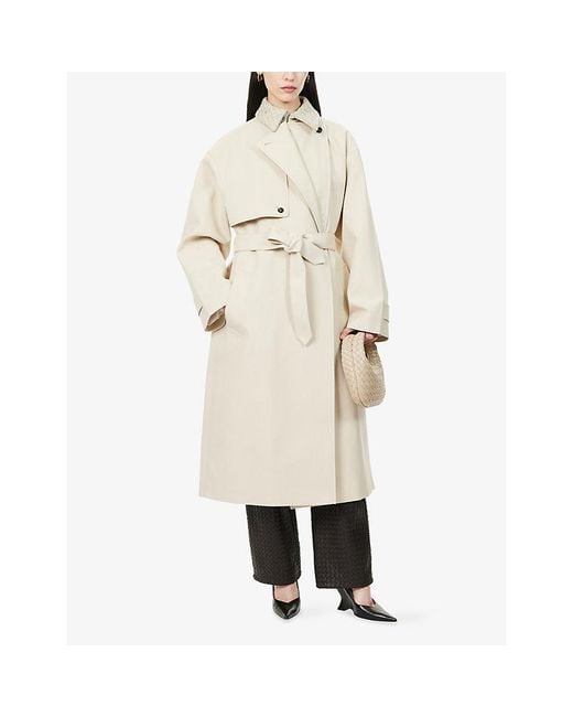 Bottega Veneta Natural Pinstripe Oversize Wool-Blend Trench Coat