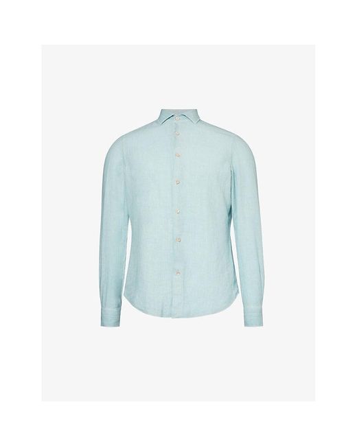Eleventy Blue Spread-collar Regular-fit Linen Shirt for men